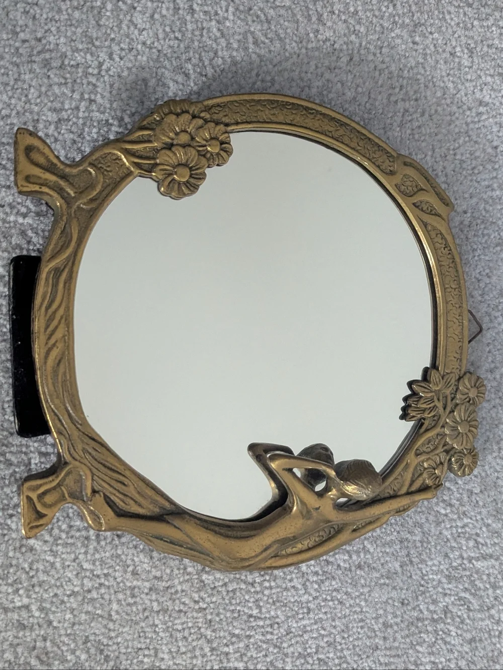 Vintage Art Nouveau Brass Lady Of The Lake Mirror